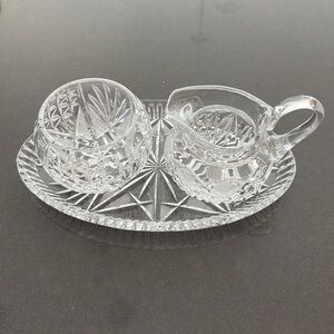 VINTAGE CRYSTAL CREAM & SUGAR SET WITH TRAY!